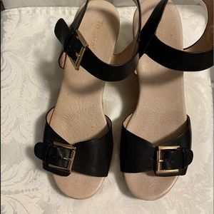 Restricated Sandals Black with Cork Soles Size 8.